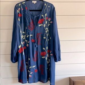 Velzera Blue Boho Embroidered Dress